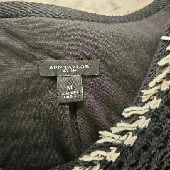 Ann Taylor Womens Black And White Frayed Knit Zip Up Sweater M - Picture 10 of 12